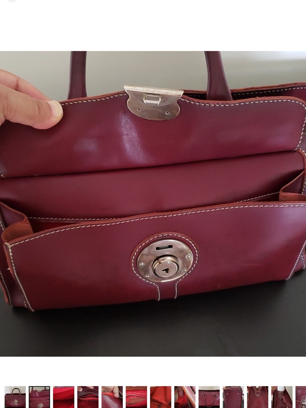 Dooney & Bourke Burgundy Leather Satchel with Brass Lock ALTO - Picture 2 of 12